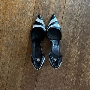 Black and white kitten heels